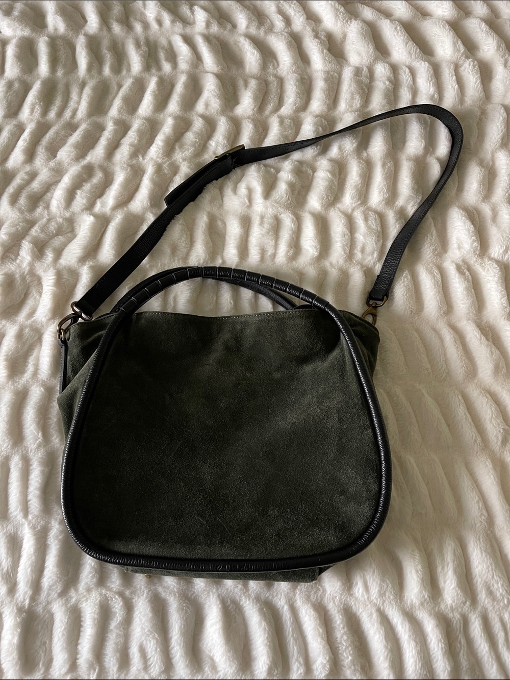 Classic Dark Green Suede Shoulder Bag